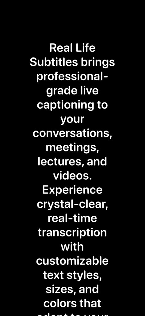 Live Transcribe Pro - Text description of Live Transcribe Pro app features including live captioning for meetings and lectures with customizable text.