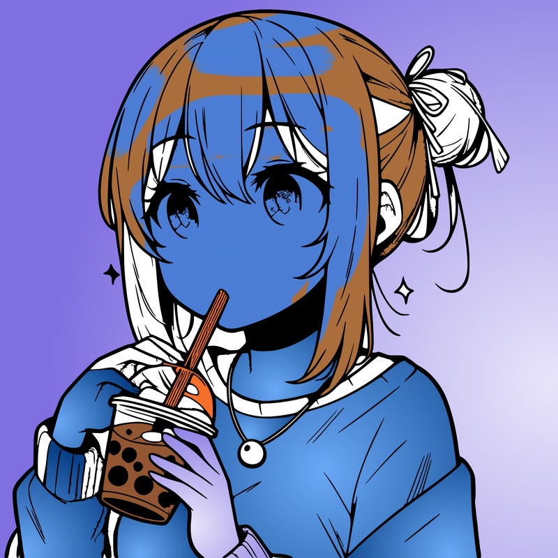 manga character drinking boba