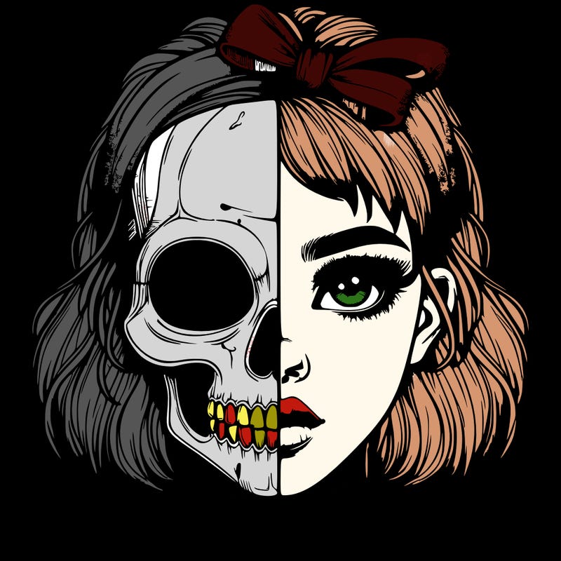 realistic girl with half skull mask
