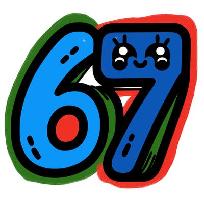 the numbers 67