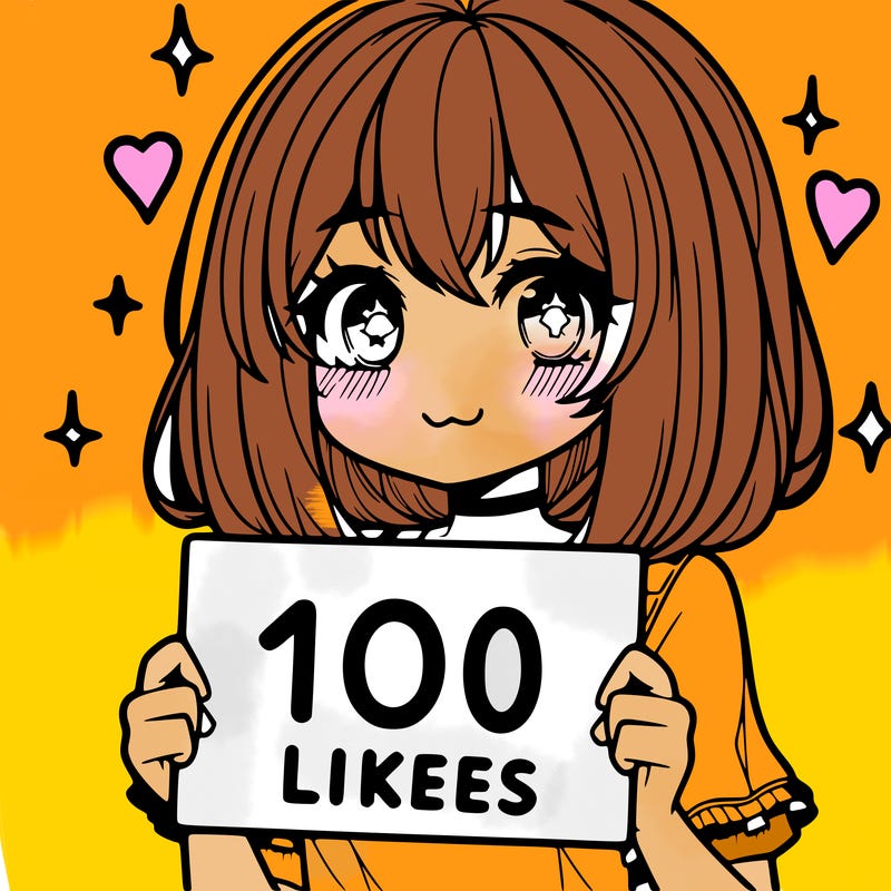 anima girl holding a 100 likes sign in her hand