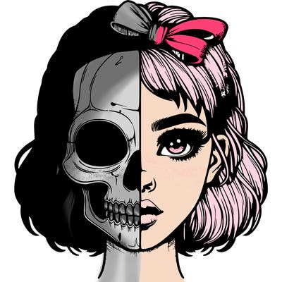 realistic girl with half skull mask