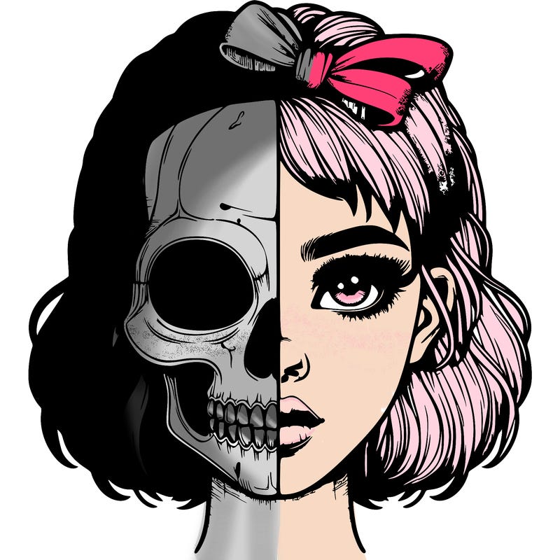 realistic girl with half skull mask