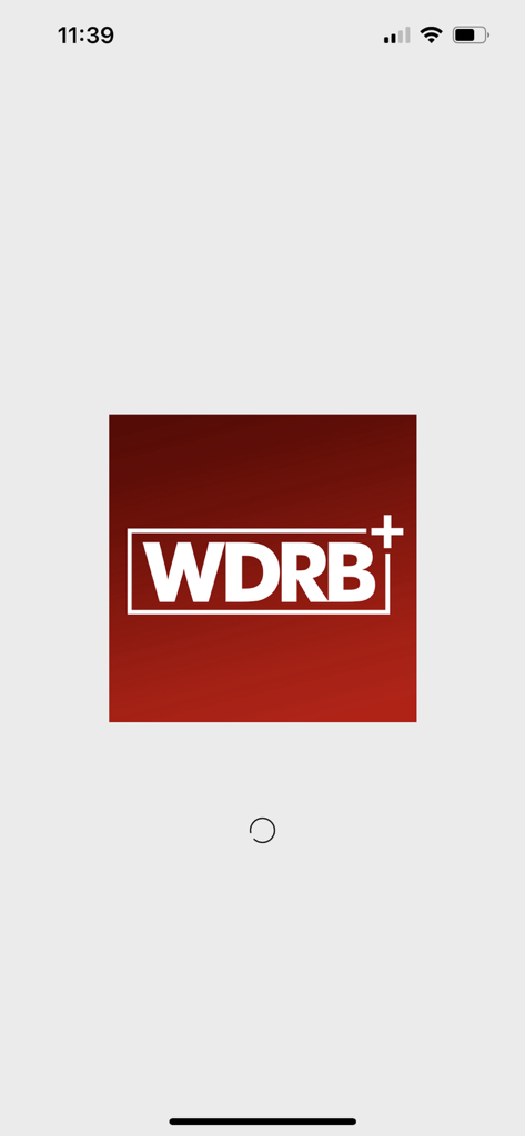 WDRB+ - WDRB Plus news app splash screen showing the red and white logo with a loading icon