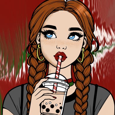 realistic girl with braided hair drinking boba