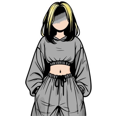 realistic girl faceless with baggy pants and a crop top