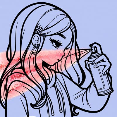 a realistic girl spray painting