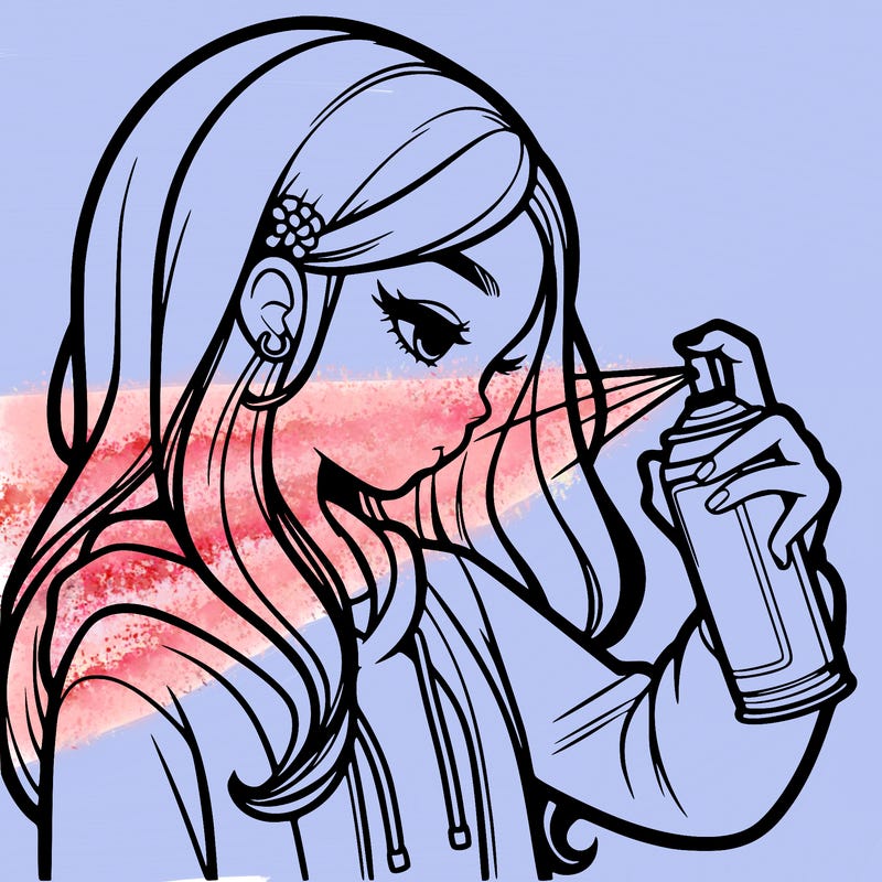 a realistic girl spray painting