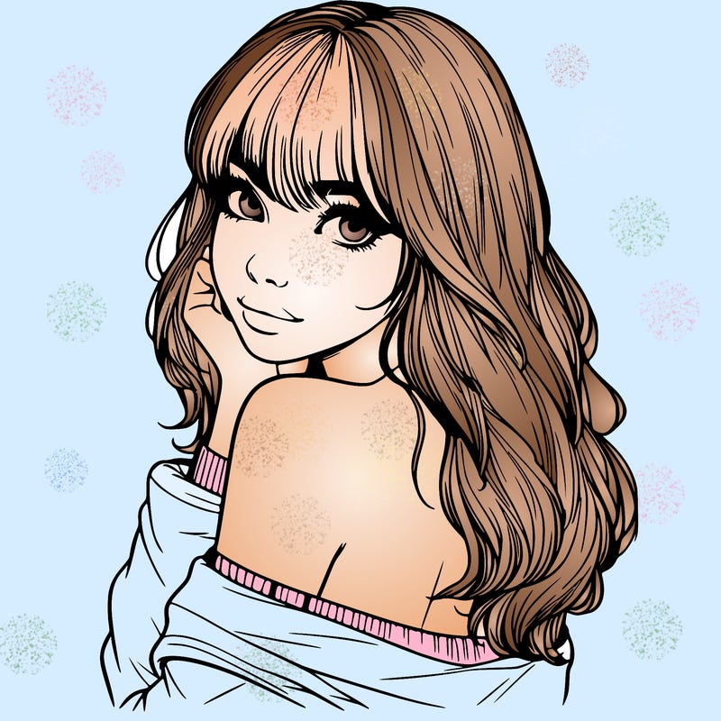 realistic girl with bangs looking over her shoulder