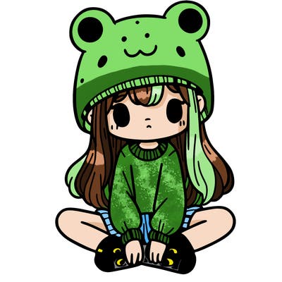 a girl wearing a frog hat and some frog socks