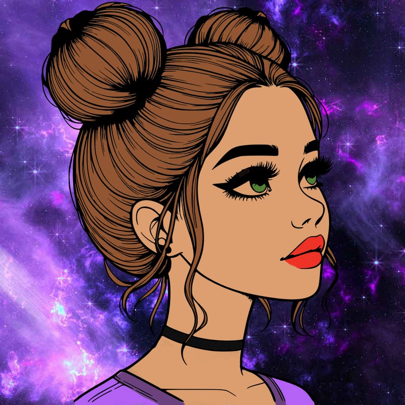 realistic girl with buns on the top of her head