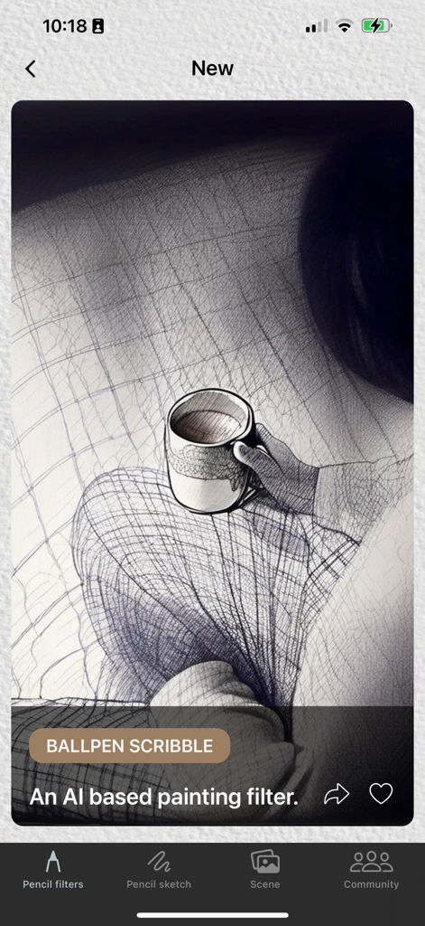 Ballpen scribble drawing of a person holding a coffee mug