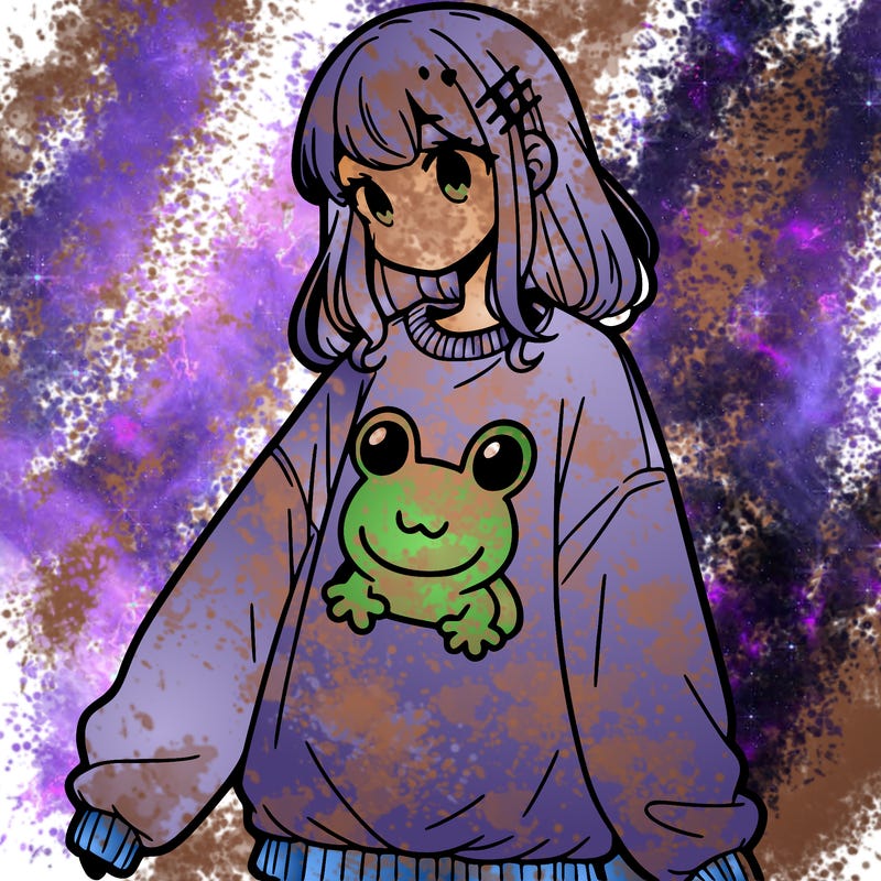 girl wearing frogging sweatshirt
