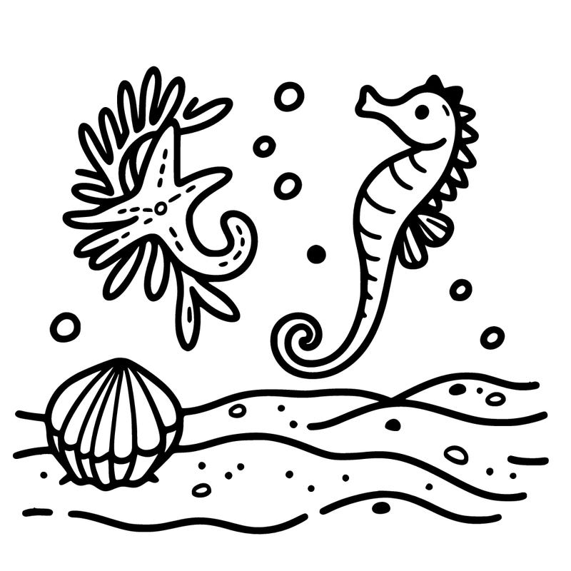 sand, sea horse, starfish