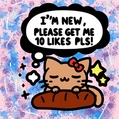 kitty taking a nap dream talking and saying "i'm new, please get me at least 10 likes pls!!"