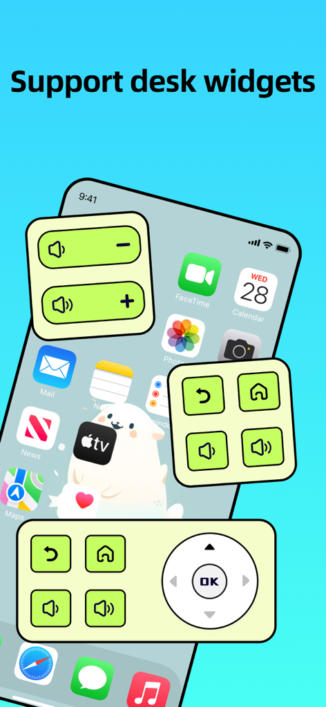 Universal TV Remote -TV Remote - Widgets do aplicativo de controle remoto universal para TV na tela inicial do iPhone para controle de volume e navegação