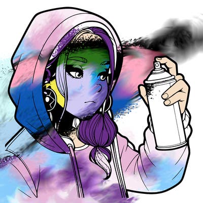 a realistic girl, spray painting