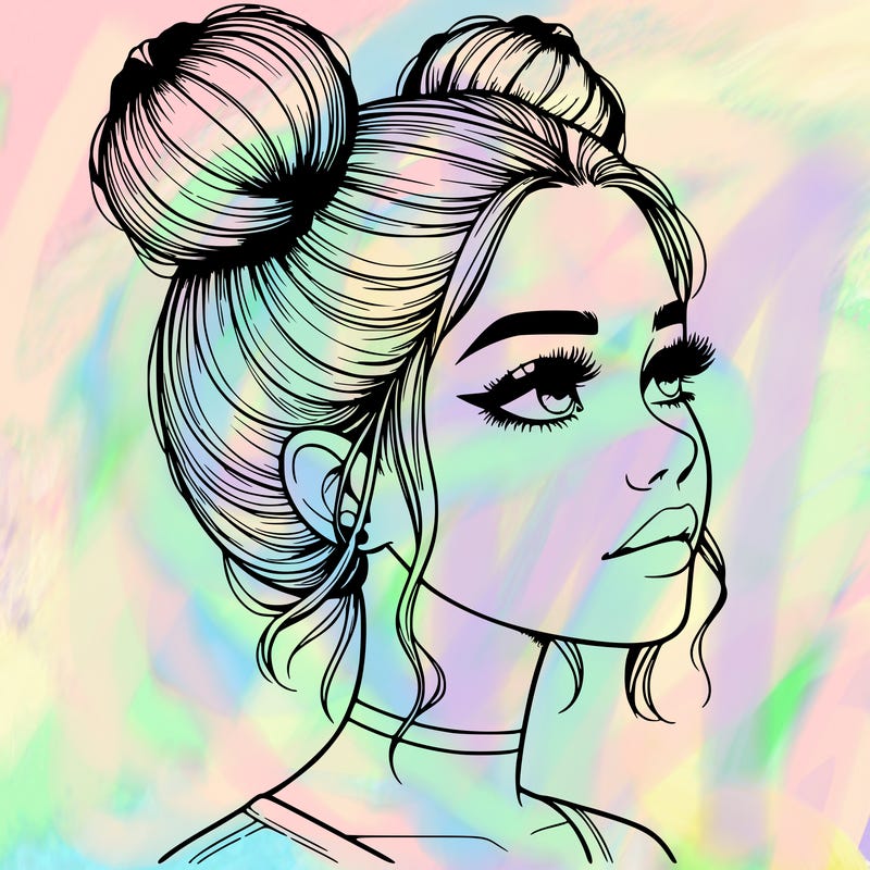 realistic girl with buns on the top of her head