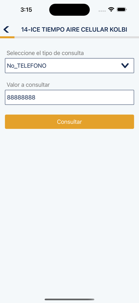 QPago - QPago app screen for recharging Kolbi mobile phone credit in Costa Rica