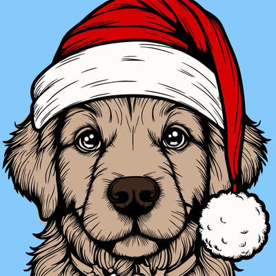realistic dog with a christmas hat