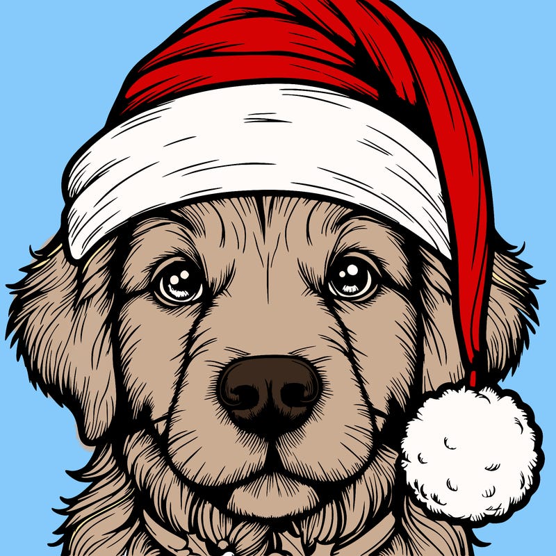 realistic dog with a christmas hat