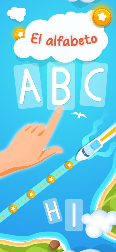 Learn Spanish Alphabet : KIDS - Spanish alphabet learning game interface for kids featuring letters A B C and interactive graphics