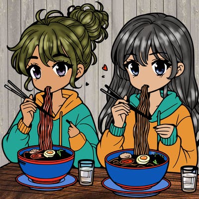 girls eating ramen