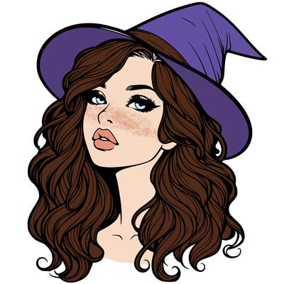 realistic witch girl with wavy hair and lips