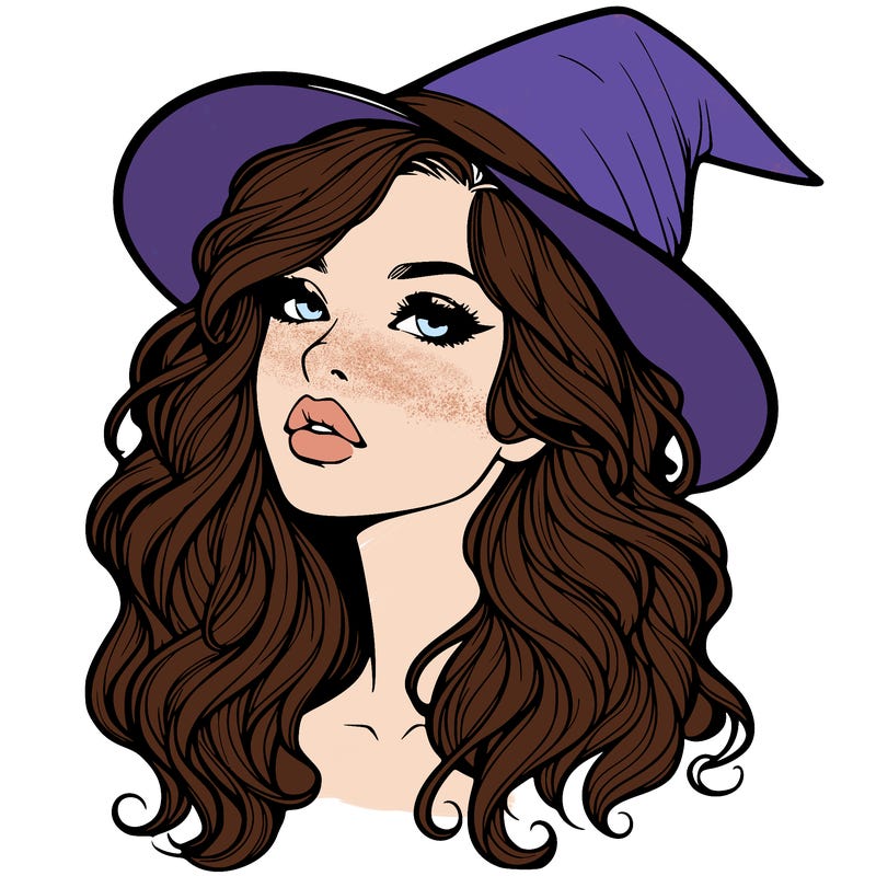 realistic witch girl with wavy hair and lips
