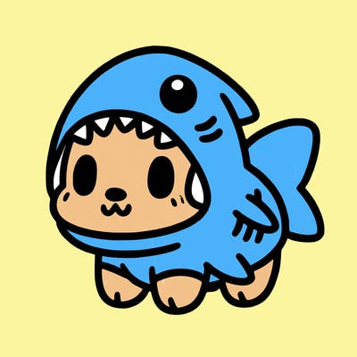 cute dog wearing a shark costume