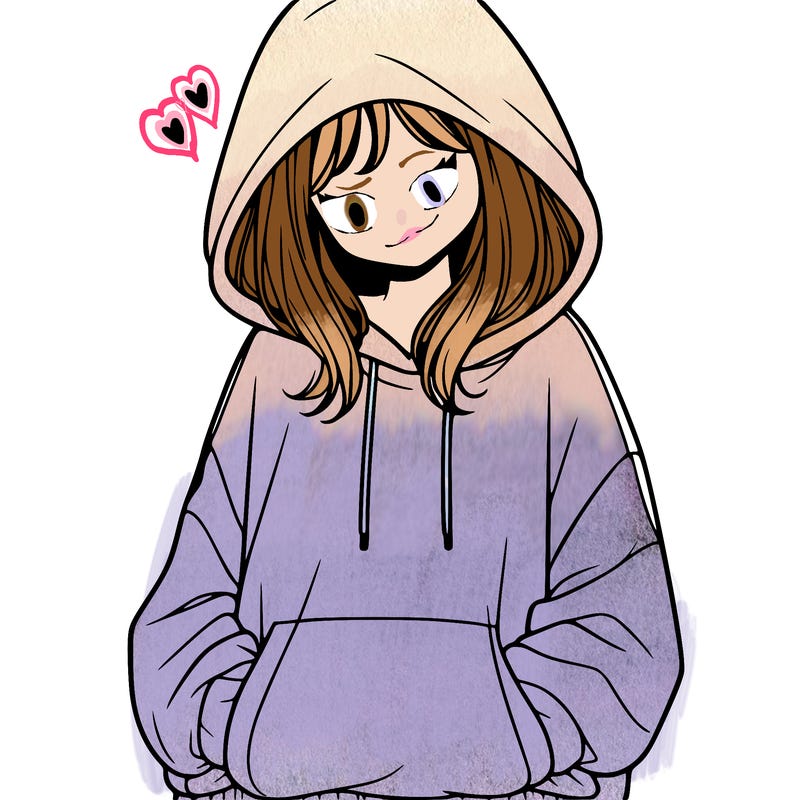 a girl in a over sized huddy