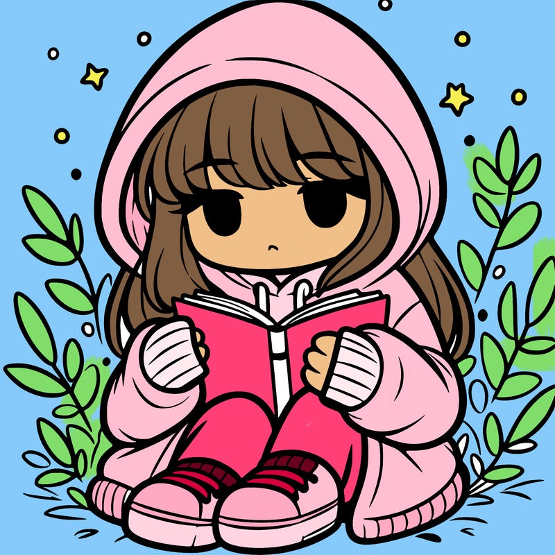 girl in oversized hoodie reading a book