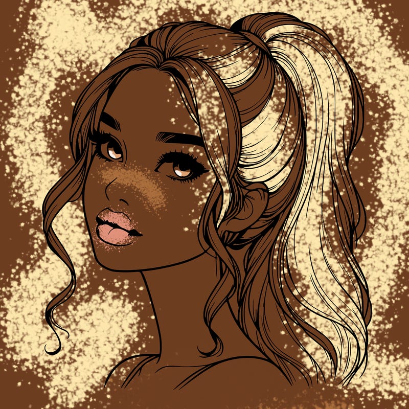 realistic girl with a ponytail on her hair and lips