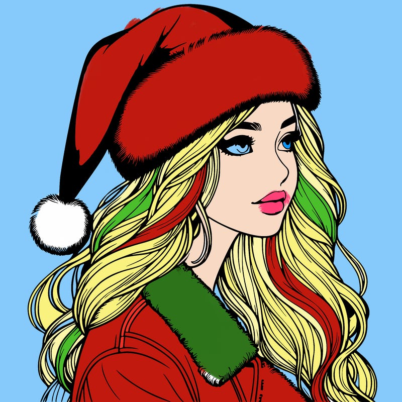 realistic girl in santa hat