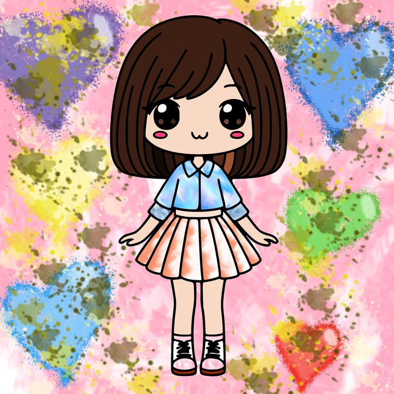 girl with straight and short hair and a skirt