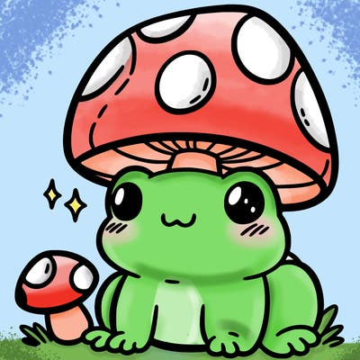 a cute frog with a mushroom hat