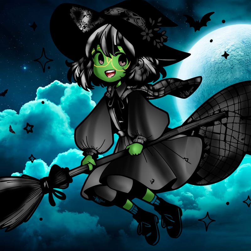 manga witch flying on a broom