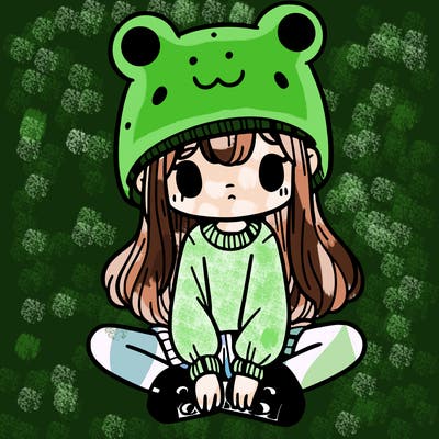 a girl wearing a frog hat and some frog socks