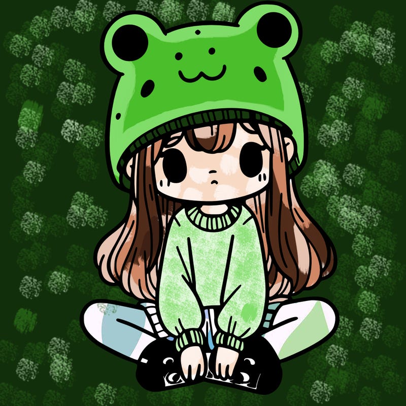 a girl wearing a frog hat and some frog socks