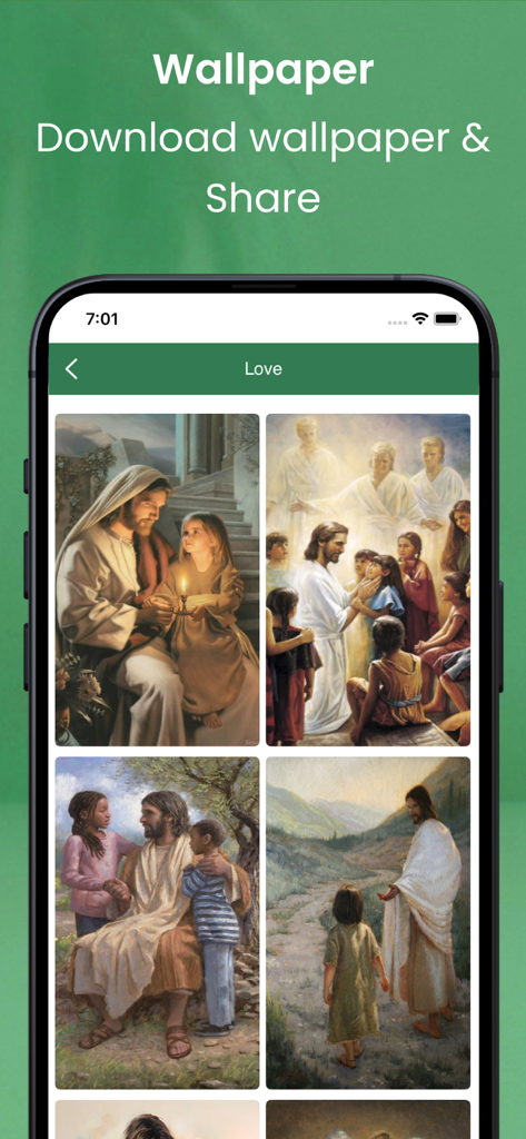 Galeria de papéis de parede de aplicativos da Bíblia apresentando arte religiosa de Jesus com crianças