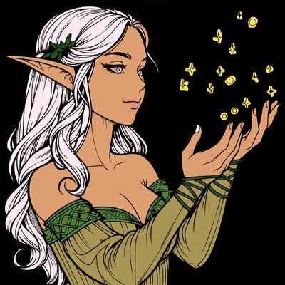 realistic elf girl doing magic