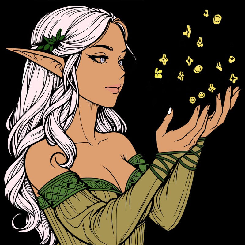 realistic elf girl doing magic