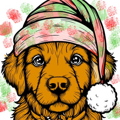 realistic dog with a christmas hat