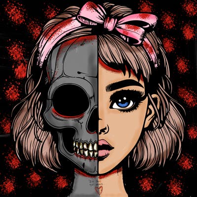 realistic girl with half skull mask
