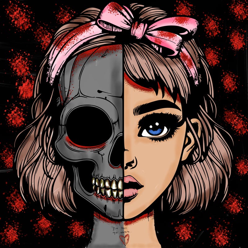 realistic girl with half skull mask