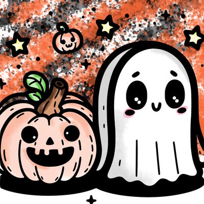 cute pumpkin and ghost