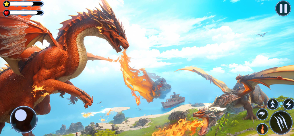 Virtual Dragon Family Sim 3D - Dois dragões cuspindo fogo em um mundo de selva tropical 3D