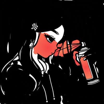 a realistic girl spray painting