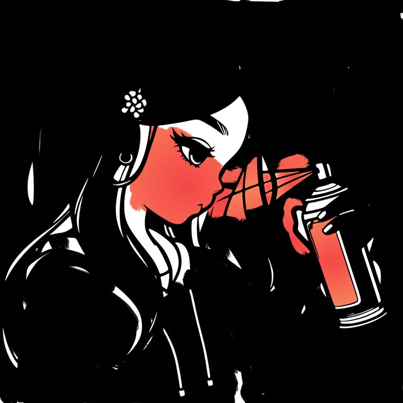 a realistic girl spray painting