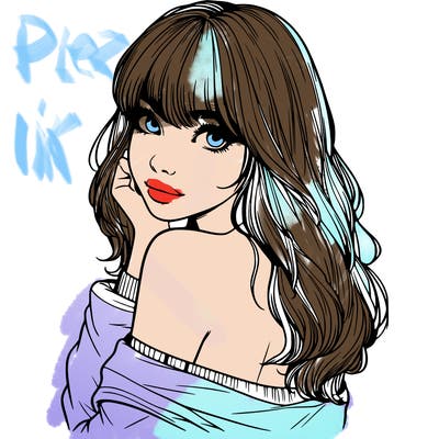 realistic girl with bangs looking over her shoulder